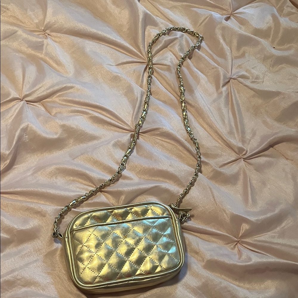 Gold Quilted Crossbody Bag